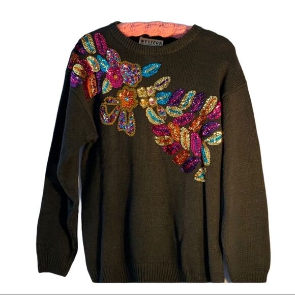Vintage Western Connection Sweater Sequins - Picture 1 of 7